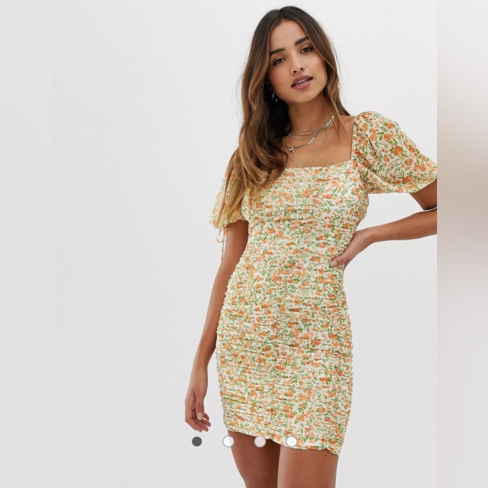 ASOS Ruched Mini Dress with Balloon Sleeves - Size XL